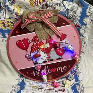 Charming Pink and Red Lit Valentine Welcome Sign with a lit head piece